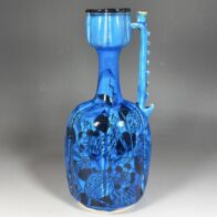 人間国宝 加藤卓男 作 秀逸作 青釉花鳥文花入 共箱