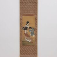 小泉斐 掛軸(絹本) 婦人に児童