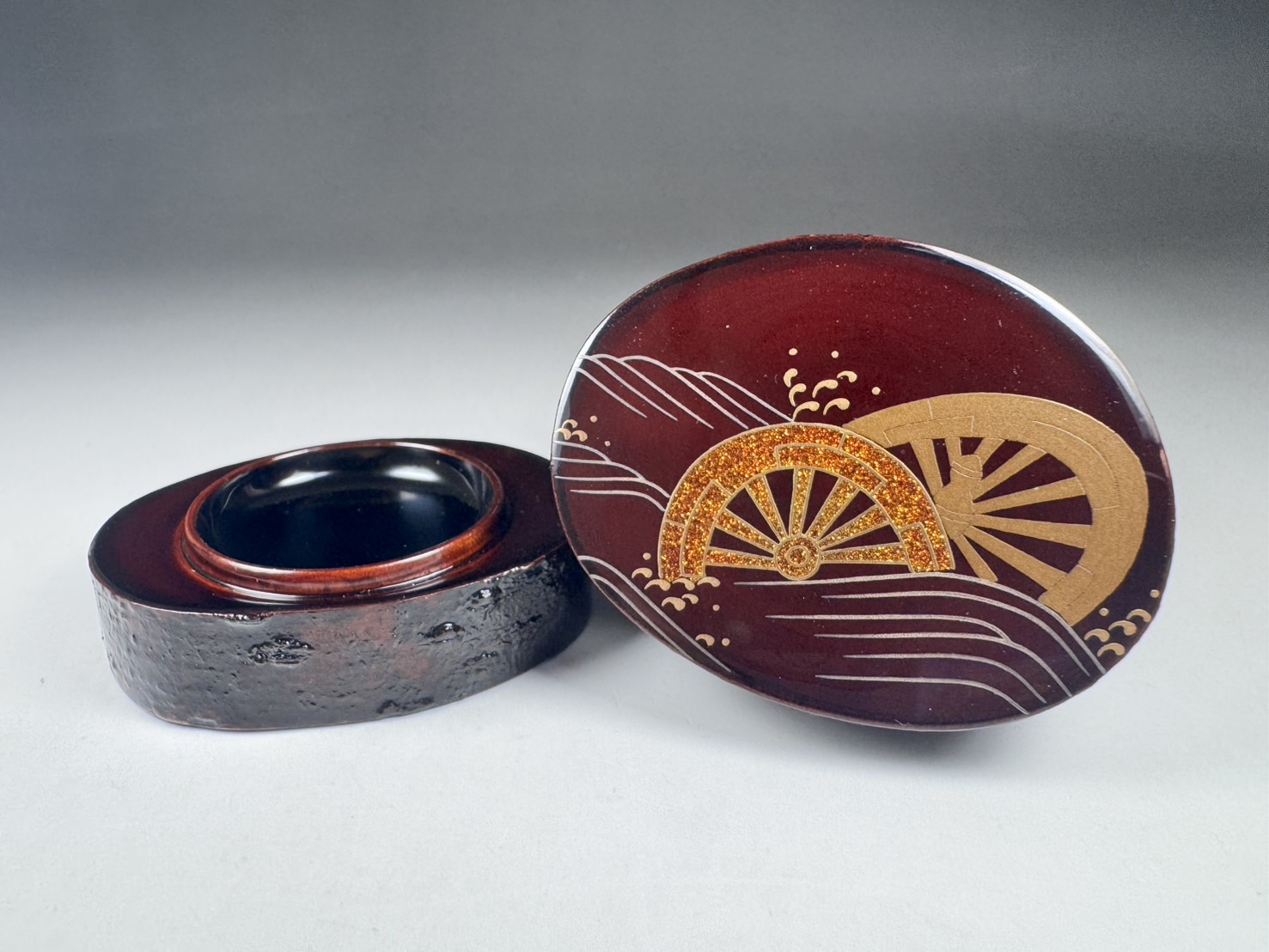 多田桂寛 作 片輪車蒔絵 桜皮 香合 茶道具
