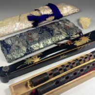 樺巻篳篥古管、藤巻篳篥、扇型篳篥管箱（蒔絵） 雅楽