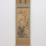 柳沢淇園 掛軸(絹本) 「花鳥図」