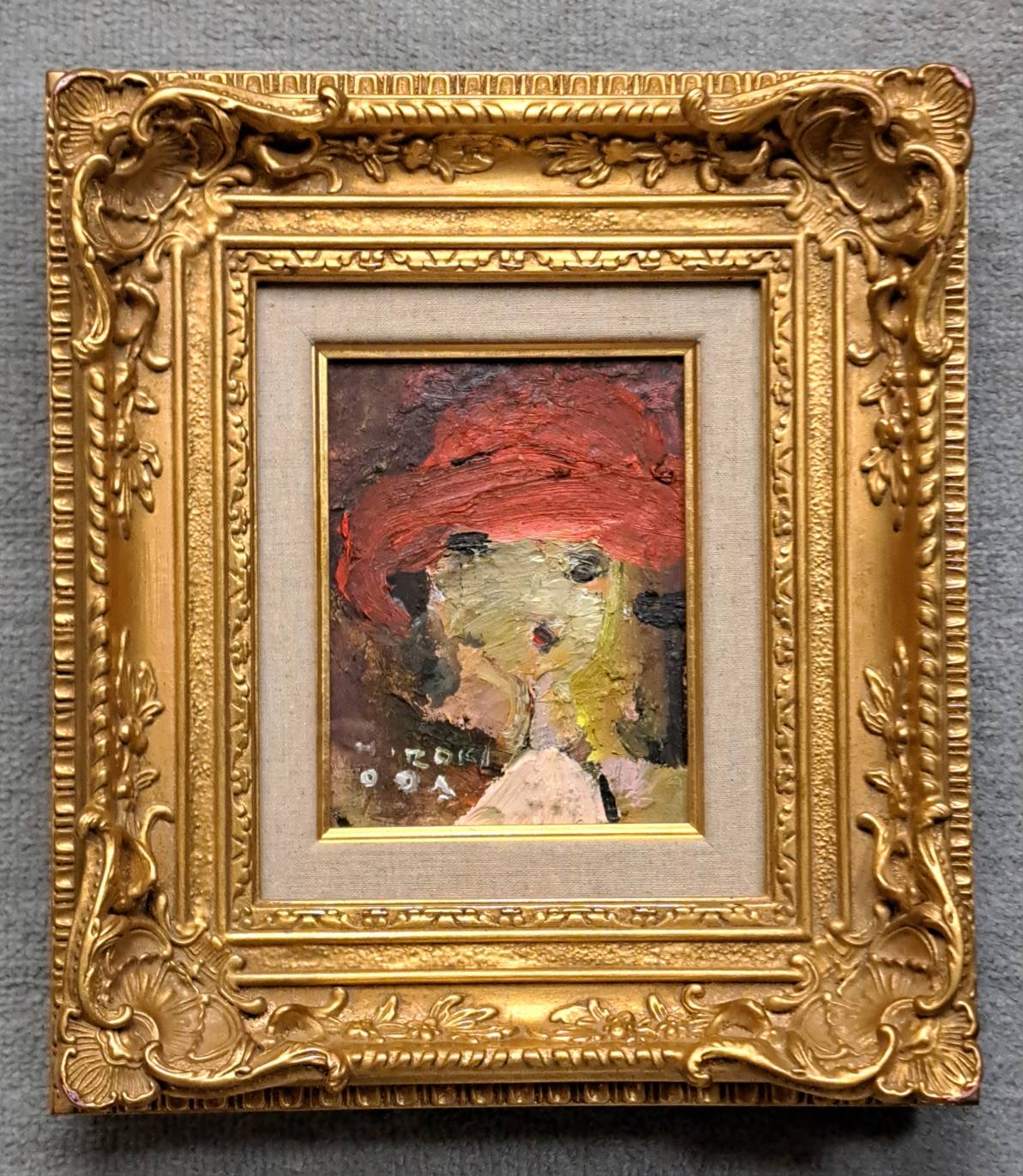 織田廣喜「赤い帽子の少女」 油彩 直筆サイン 美人画 人物画 絵画