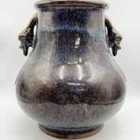 中国 葛明祥製 海鼠釉花瓶 獣耳 骨董