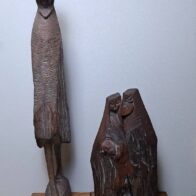 瀧口政満の木彫彫刻「旅人」、「共白髪」