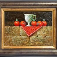 増本憲樹 「プチトマトのある静物」 油彩 キャンバス 約4号 額装