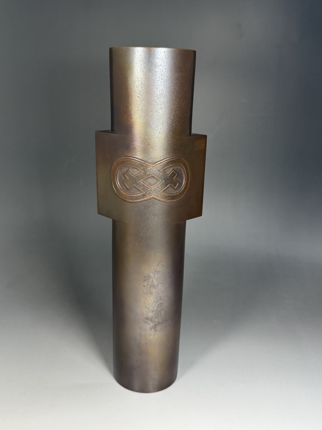 会田富康 （會田富康）作 青銅筒形花入