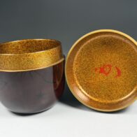 渡辺松悦 作 溜海松貝蒔絵 大棗 金梨地 / 表千家 兼中斎 堀内宗完 書付 ミル貝ウルシ絵 溜大棗 茶道具