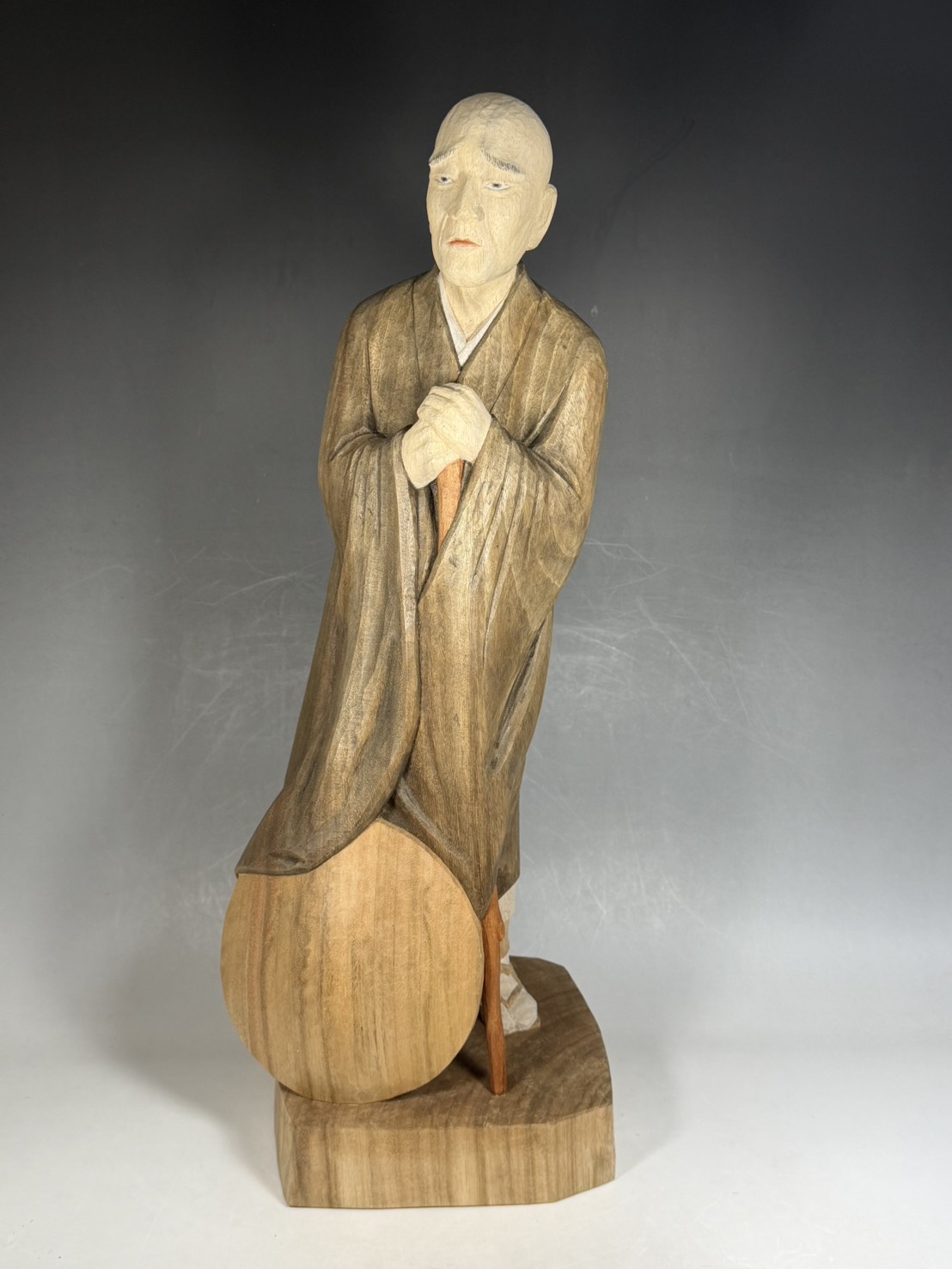 彫刻家 鈴木実 造「山越」木彫 松尾芭蕉 像