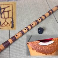 尺八 「匠山」銘 象牙歌口 銀巻歌口 銀三線 延べ管 約84cm