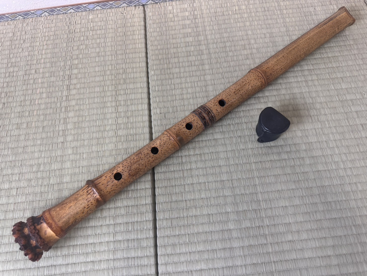 尺八 玉井竹仙 在銘 銀巻歌口 藤巻 銀三線 二印 胡麻竹 和楽器