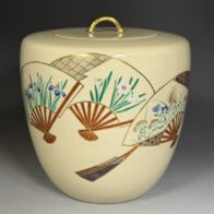 琴浦窯 四代 和田桐山 造 色絵扇 水指 / 裏千家 十五代 鵬雲斎宗匠 書付