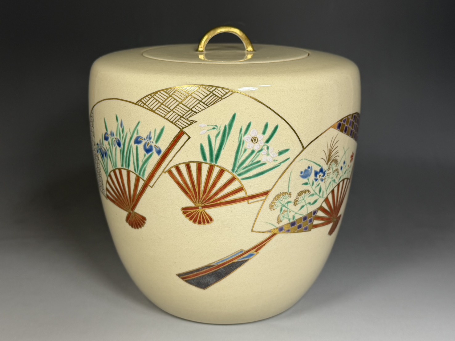 琴浦窯 四代 和田桐山 造 色絵扇 水指 / 裏千家 十五代 鵬雲斎宗匠 書付