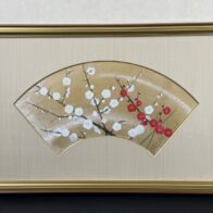 松本高明 「紅白梅」 扇面 日本画
