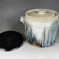 中里逢庵 (十三代中里太郎右衛門) 叩き朝鮮唐津 耳付水指 / 木具師 橋村萬象 方木目 塗蓋