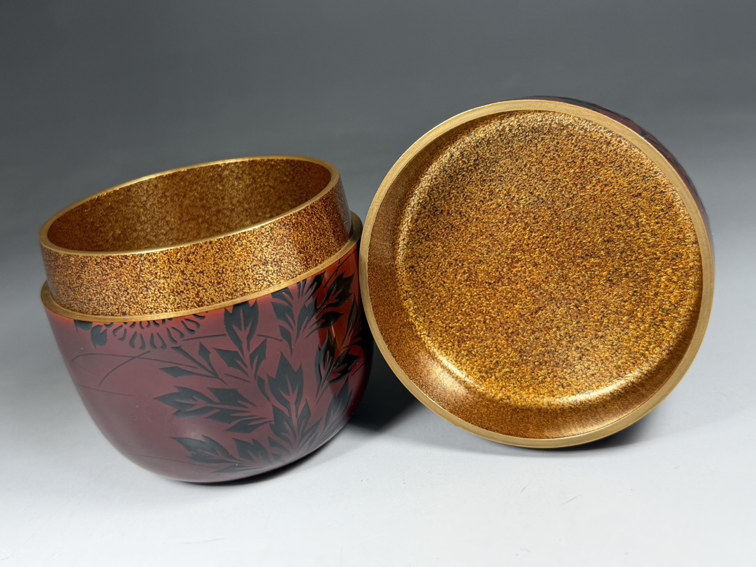 五代 川端近左 菊ノ絵溜大棗 内梨子地 二重箱