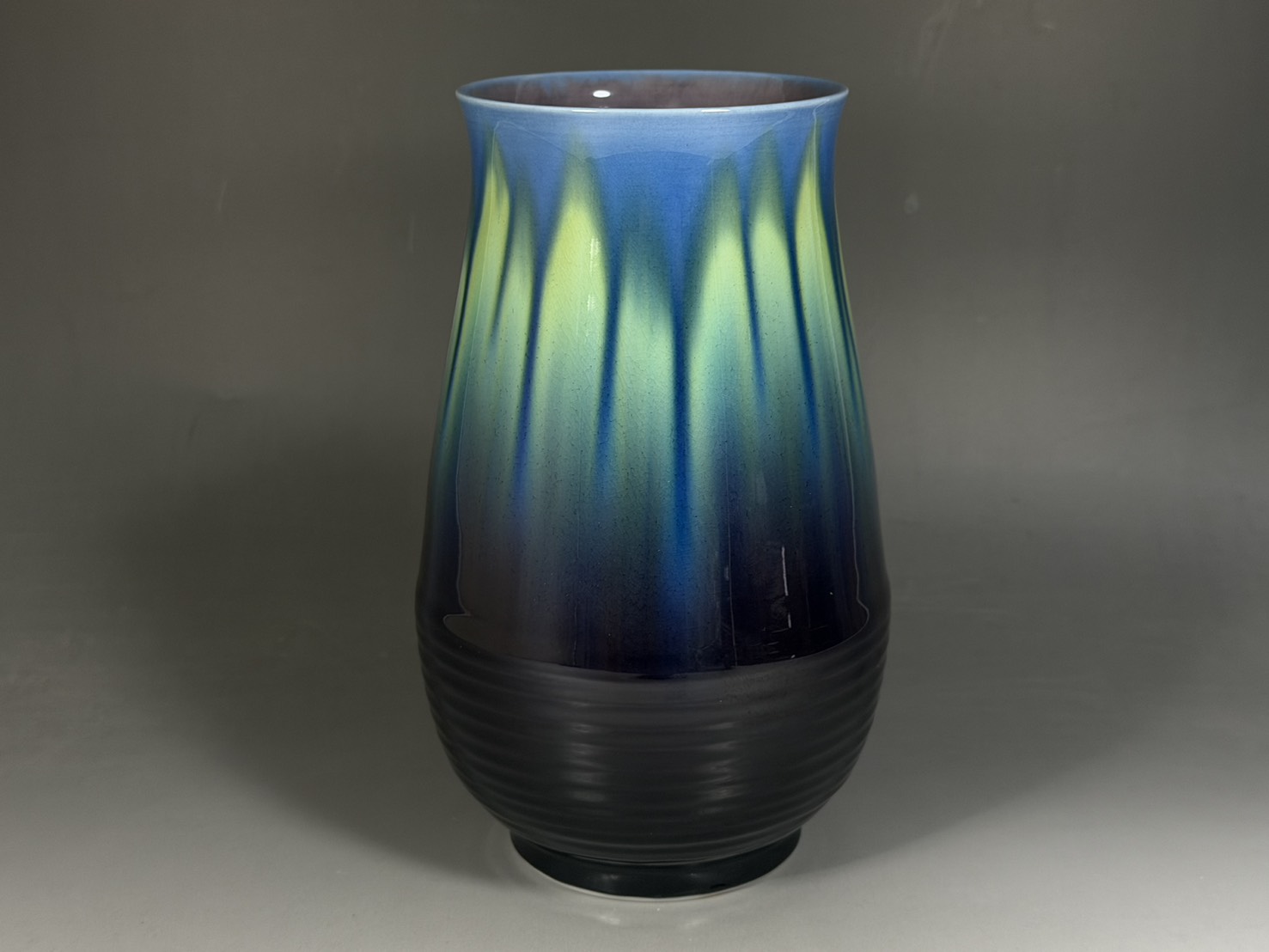 人間国宝 三代 徳田正彦 碧彩釉 花瓶