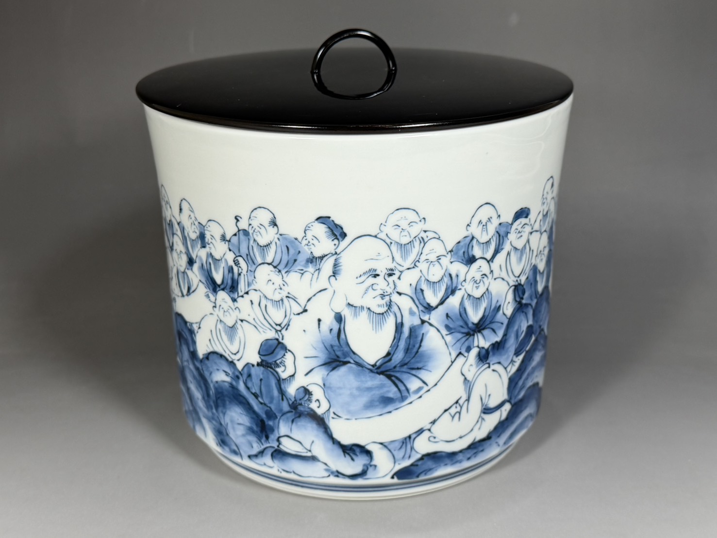 五山窯 林淡幽 造 染付 人物 水指