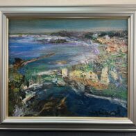 月形那比古 作 油彩 F12号 「常磐の海」 / 岐阜県 美濃 月形明比古 鑑定書付