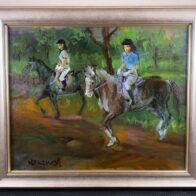 月形那比古 油彩 「二人の馬」/ 岐阜県 美濃 月形明比古 鑑定書付