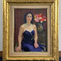 江成一郎 油彩 「紫のドレス」 6F