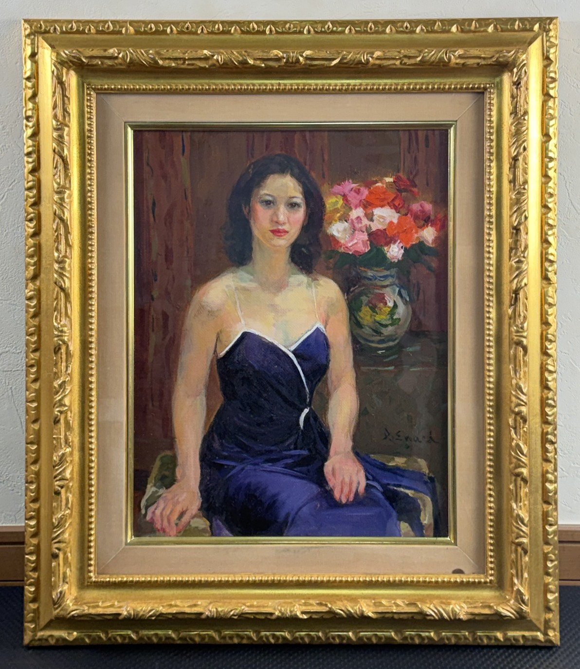 江成一郎 油彩 「紫のドレス」 6F