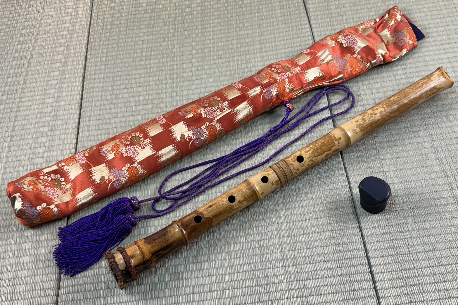 琴古流 尺八 引地容山 二印 金歌口 銀三線 藤巻
