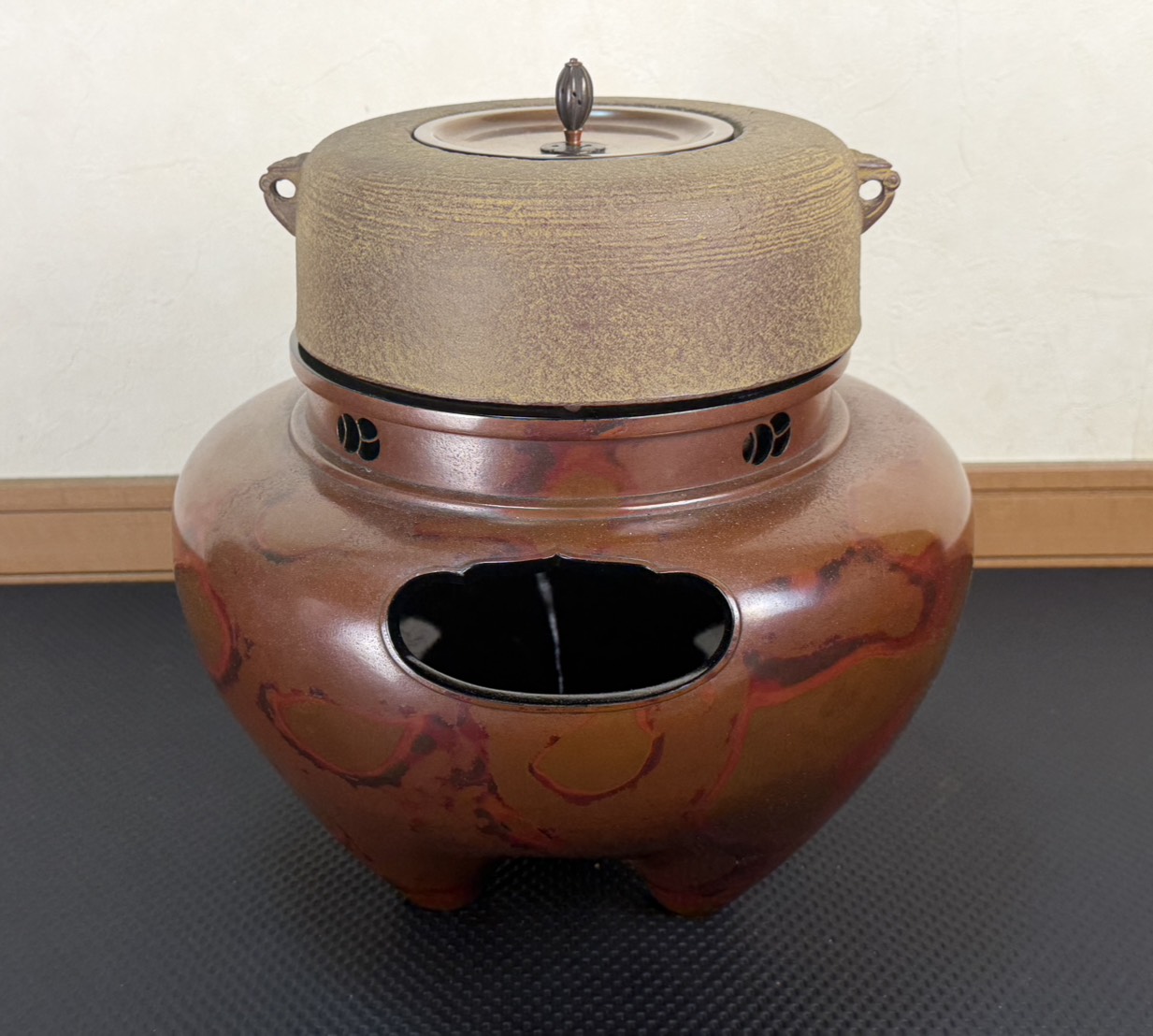 風炉師 中村浄道、釜師 浄閑 造 惺斎好写 唐銅 琉球風炉 釜