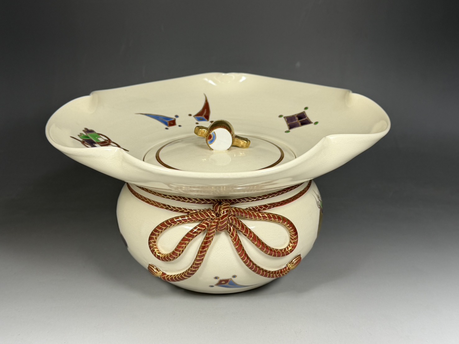 鳴滝窯 橋本城岳 造 色絵宝尽文 砂金袋 水指