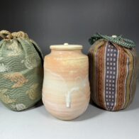 十四代 朝日豊斎 作 燔師 茶入 / 荒磯文錦 仕覆