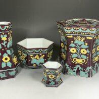 平安 手塚玉堂 窯 紫釉 桃山窯 三彩菊桐文 皆具