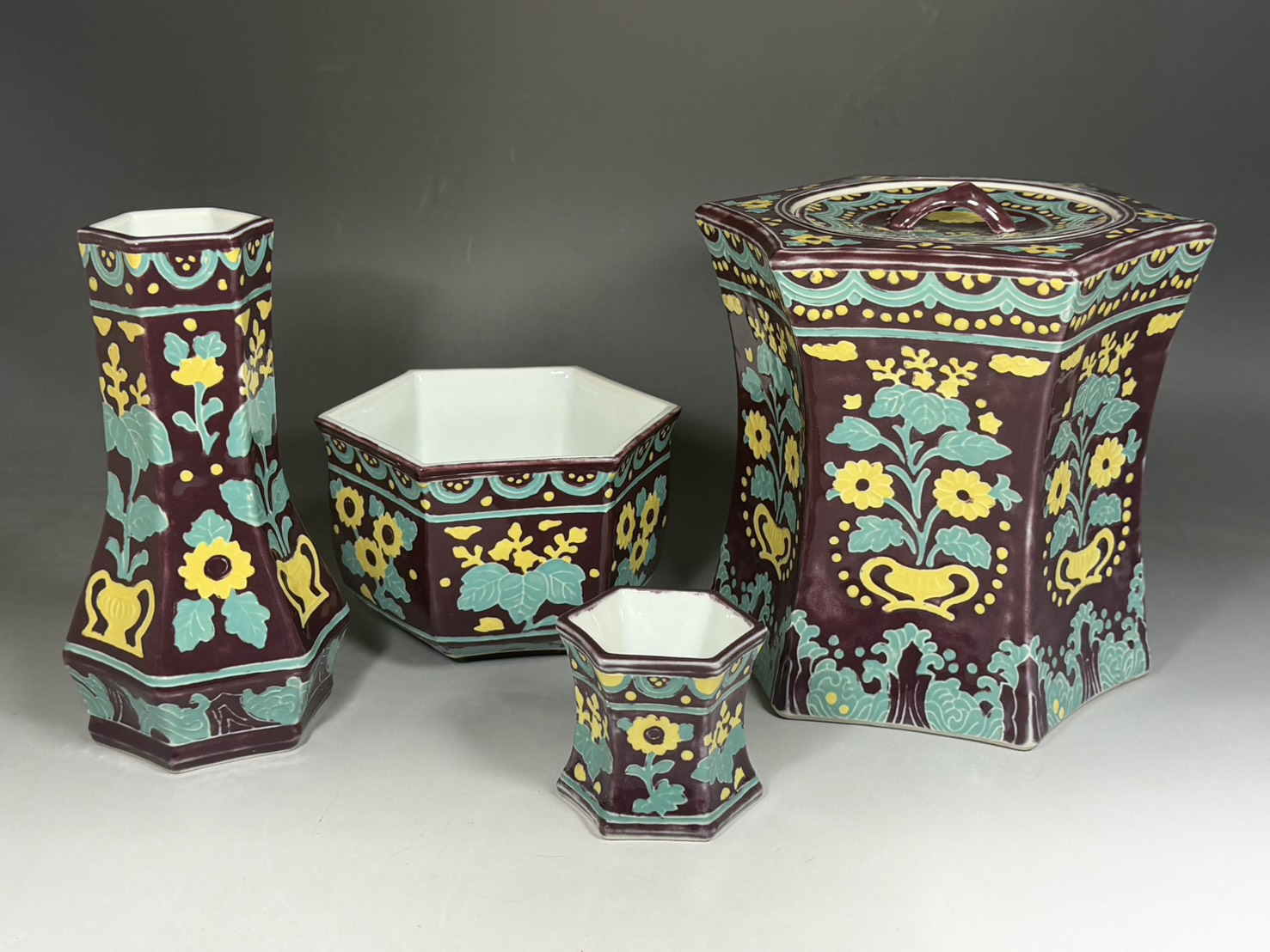 平安 手塚玉堂 窯 紫釉 桃山窯 三彩菊桐文 皆具