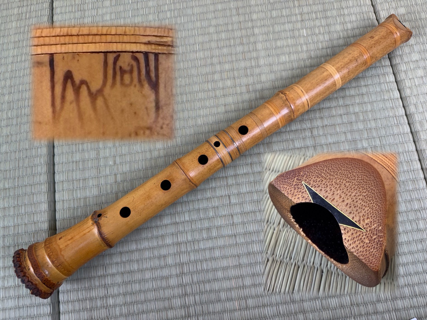 琴古流 尺八 引地容山 銀三線 藤巻 金巻歌口 七孔