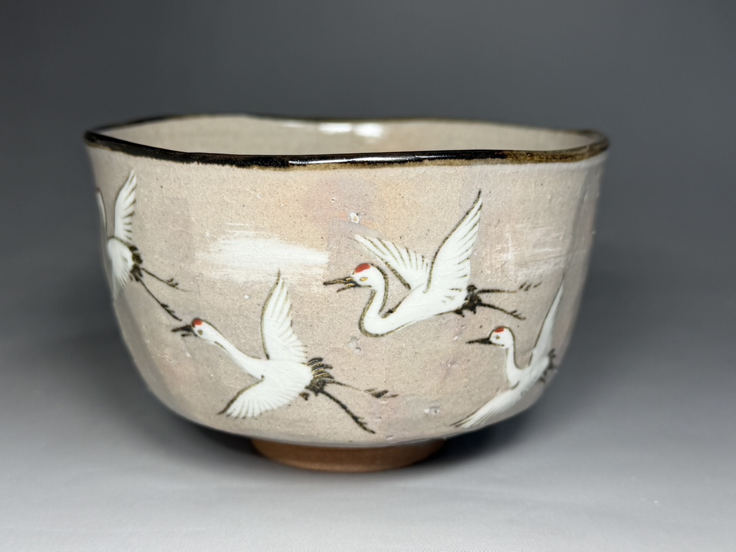 永楽善五郎（即全）作 乾山写 群鶴 茶碗 二重箱