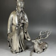 金工師 大島如雲 造 秀逸作 銀製 鹿寿老