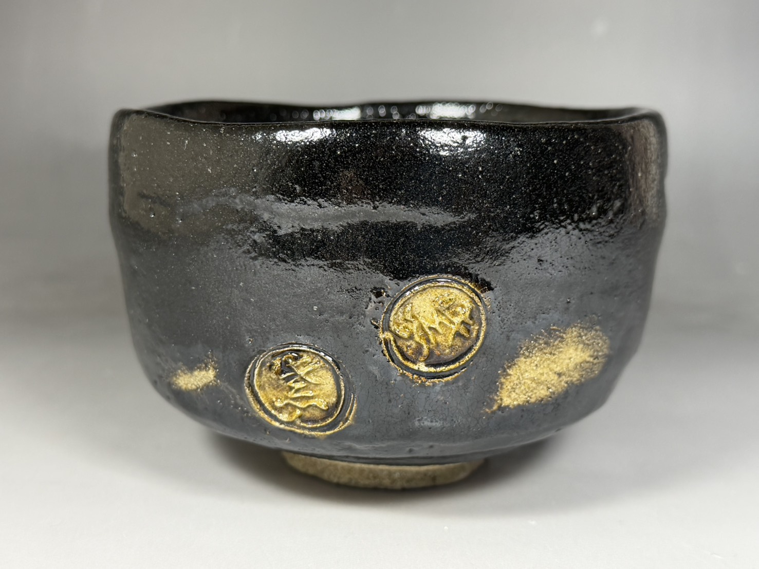 紫野焼 数印 黒茶碗 四印 銘「庵の友」大徳寺 藤井誡堂 書付