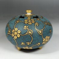 九谷 仲田錦玉 造 渦打青粒 香炉