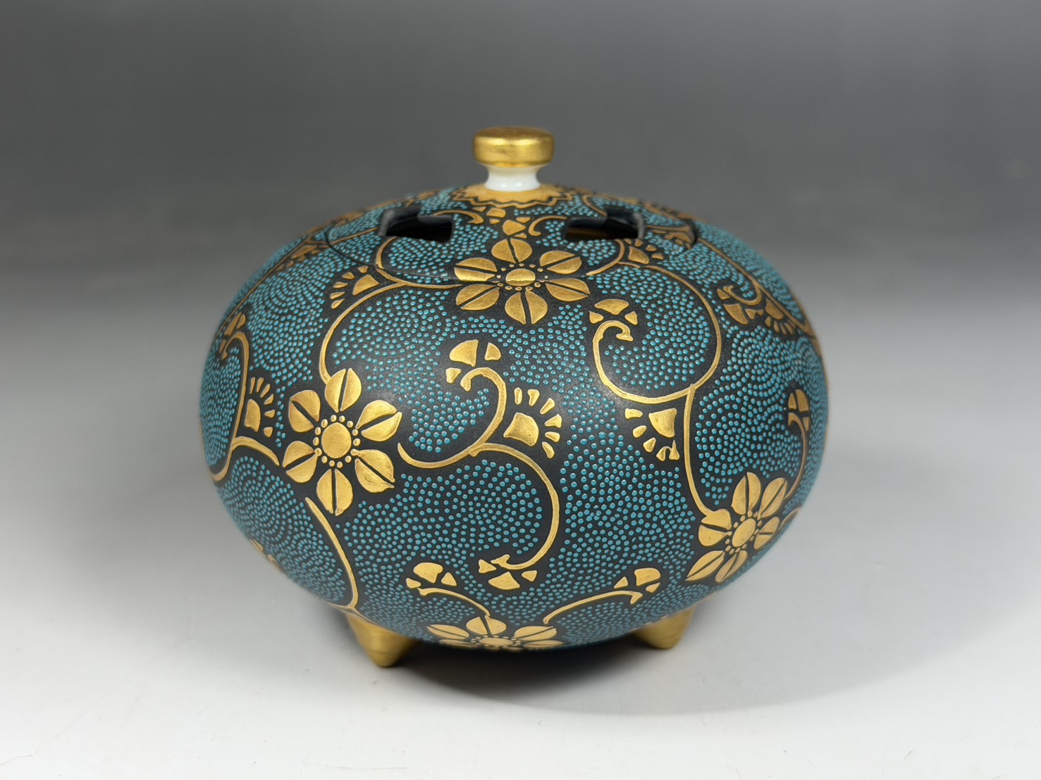 九谷 仲田錦玉 造 渦打青粒 香炉