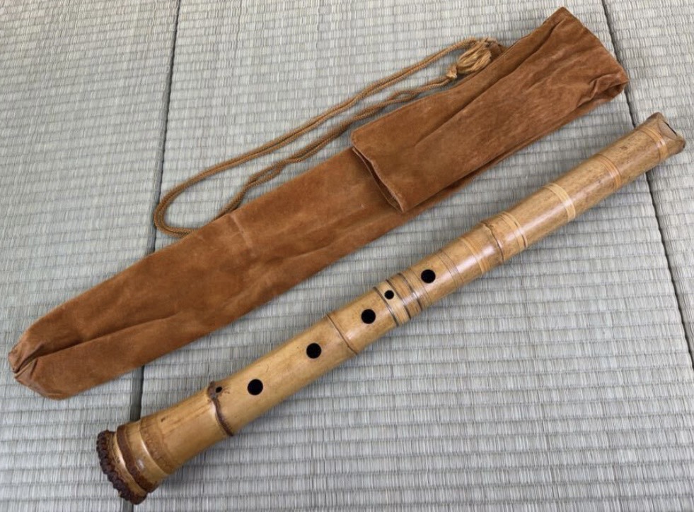 琴古流 尺八 引地容山 銀三線 藤巻 金巻歌口 七孔