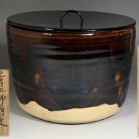 先考 加藤土師萌 造 唐津飴釉 水指 / 加藤達美 識箱 二重箱
