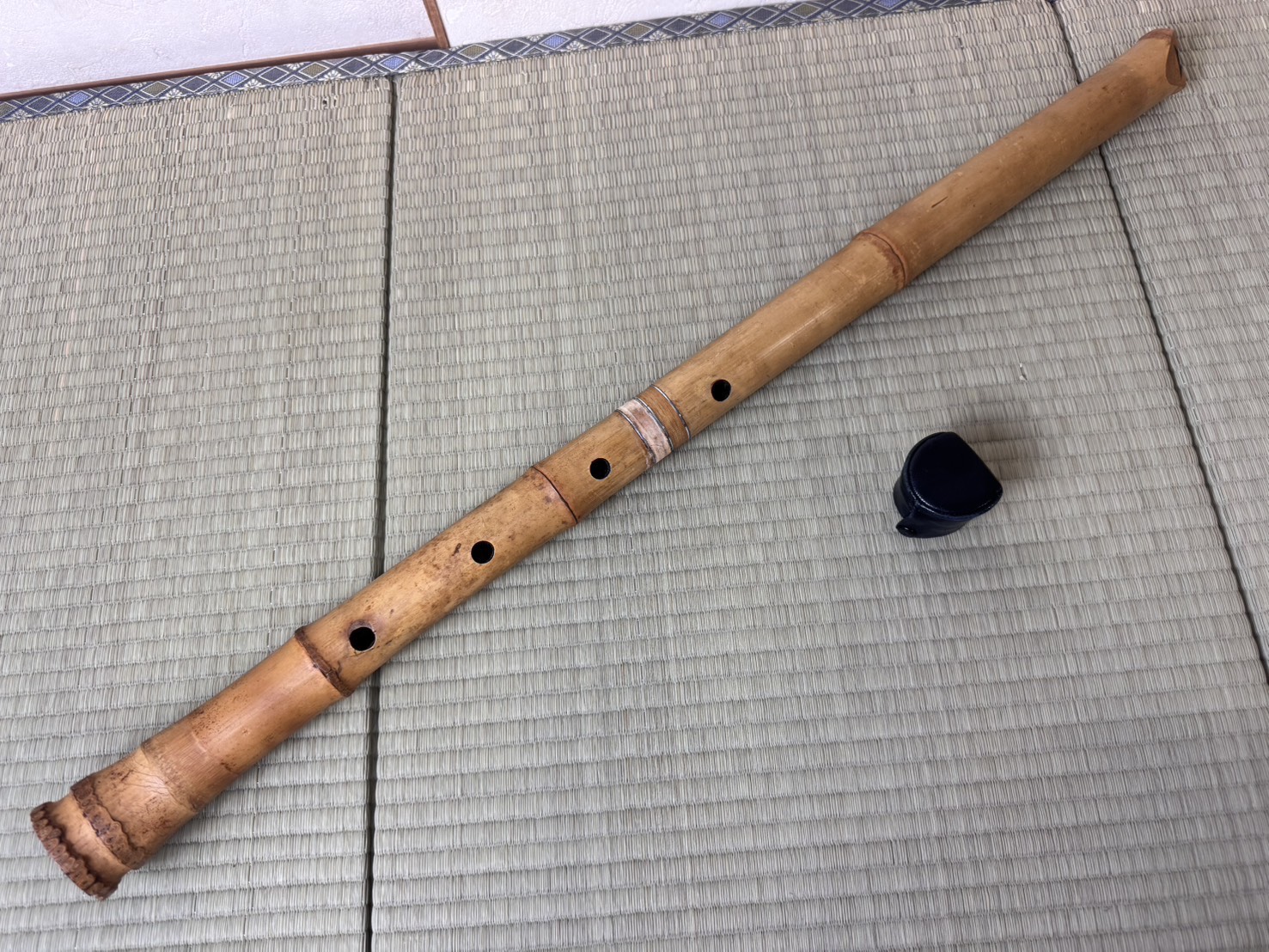 尺八 銘「城閣」銀巻歌口 銀三線 二印 虚無僧 約73cm