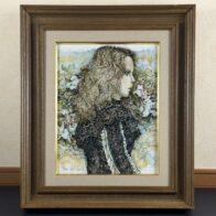 石阪春生 油彩 「黒い衣と白い花〈女のいる風景〉」 F6号