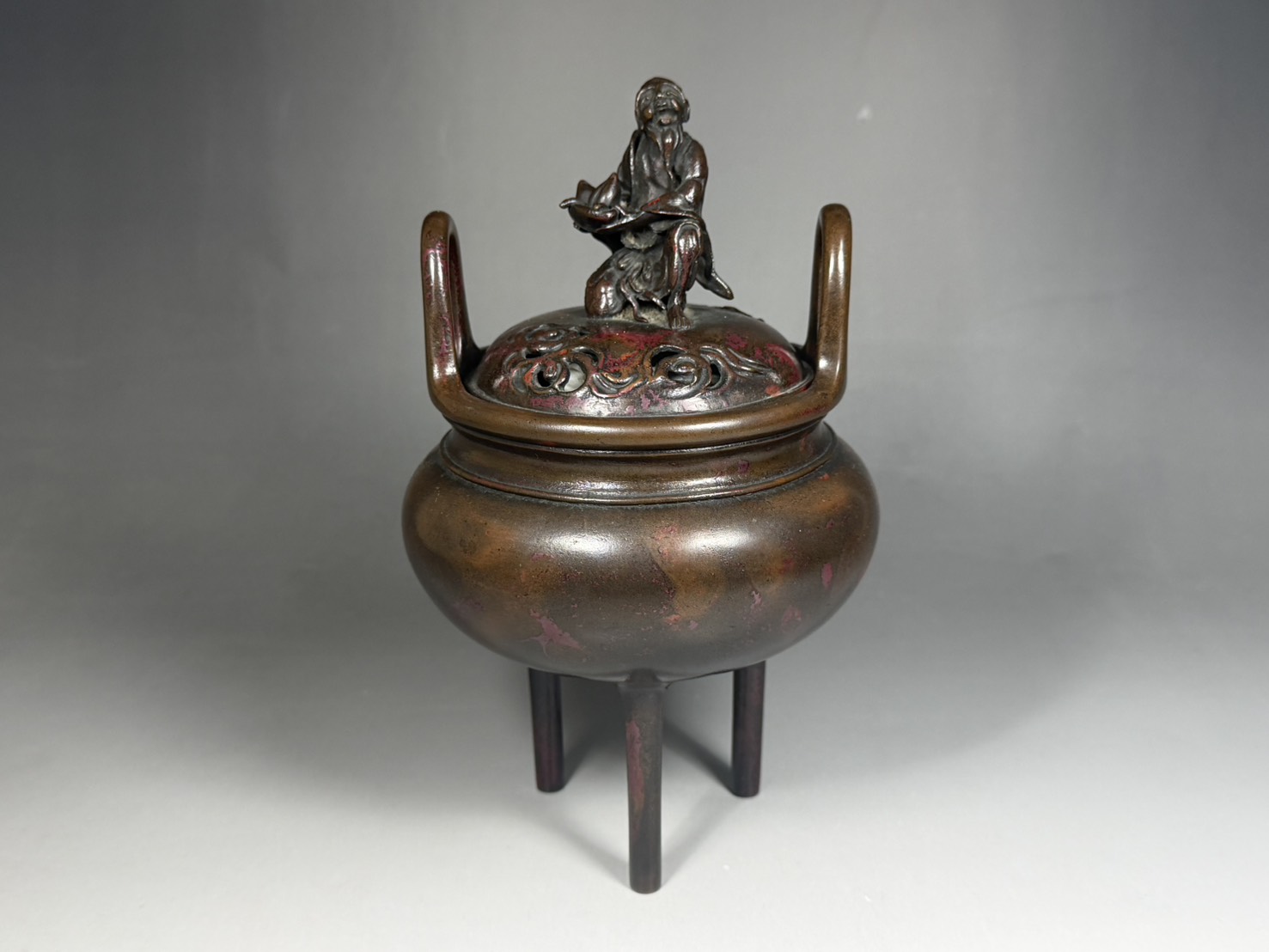 本間琢斎「班紫銅 東方朔 摘 香炉」